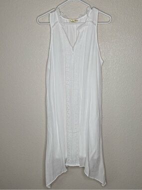 Indigo Rose White Asymmetrical Hem Boho Dress Lined Sleeveless Lace-Trim SZ XL